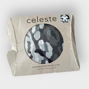 NEW Celeste cashmere blend leopard print scarf, black/gray/white print